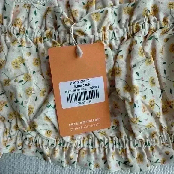 NWT That’sSoFetch Selina Crop - Yellow Floral Size US 4 - Picture 4 of 5